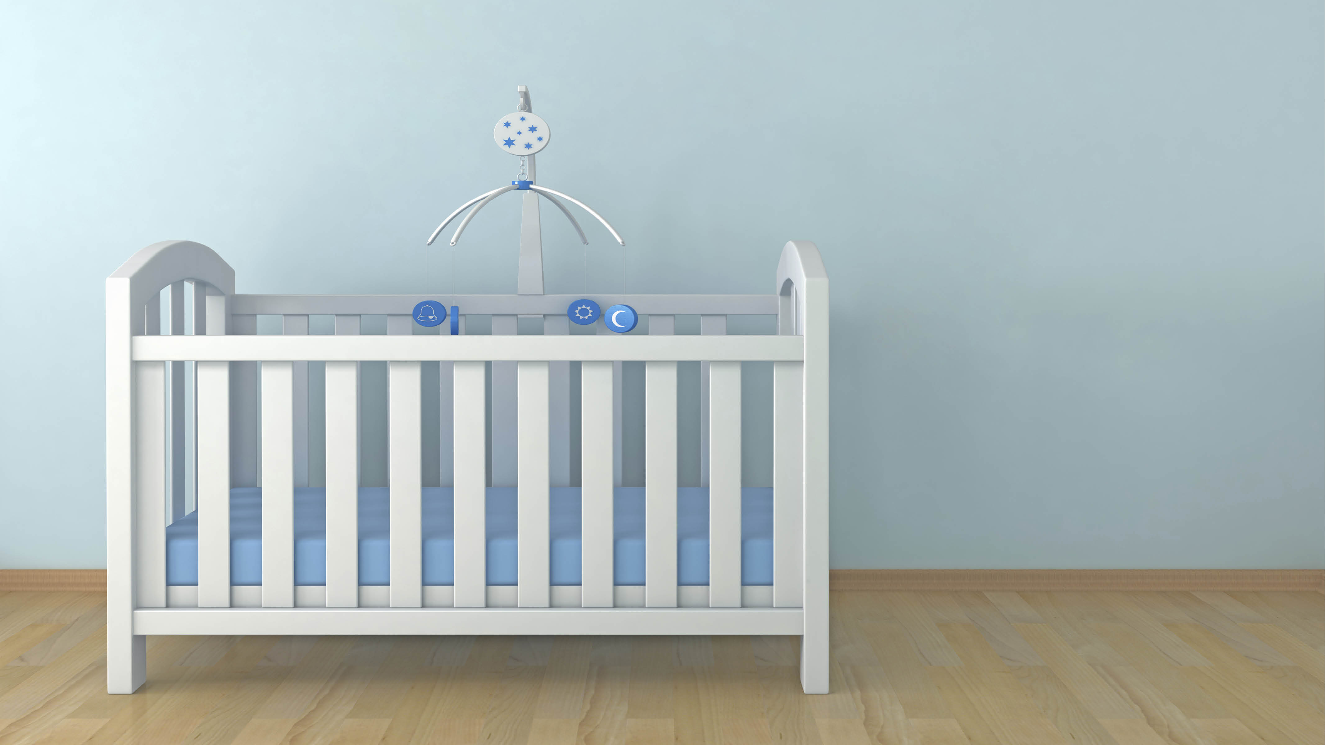 Una habitación de bebé azul clara El azul tiene un efecto relajante en el cuerpo y puede incluso reducir la presión sanguínea. Sin duda será una buena noticia para los padres que quieren infundir en su bebé un patrón de sueño estable.