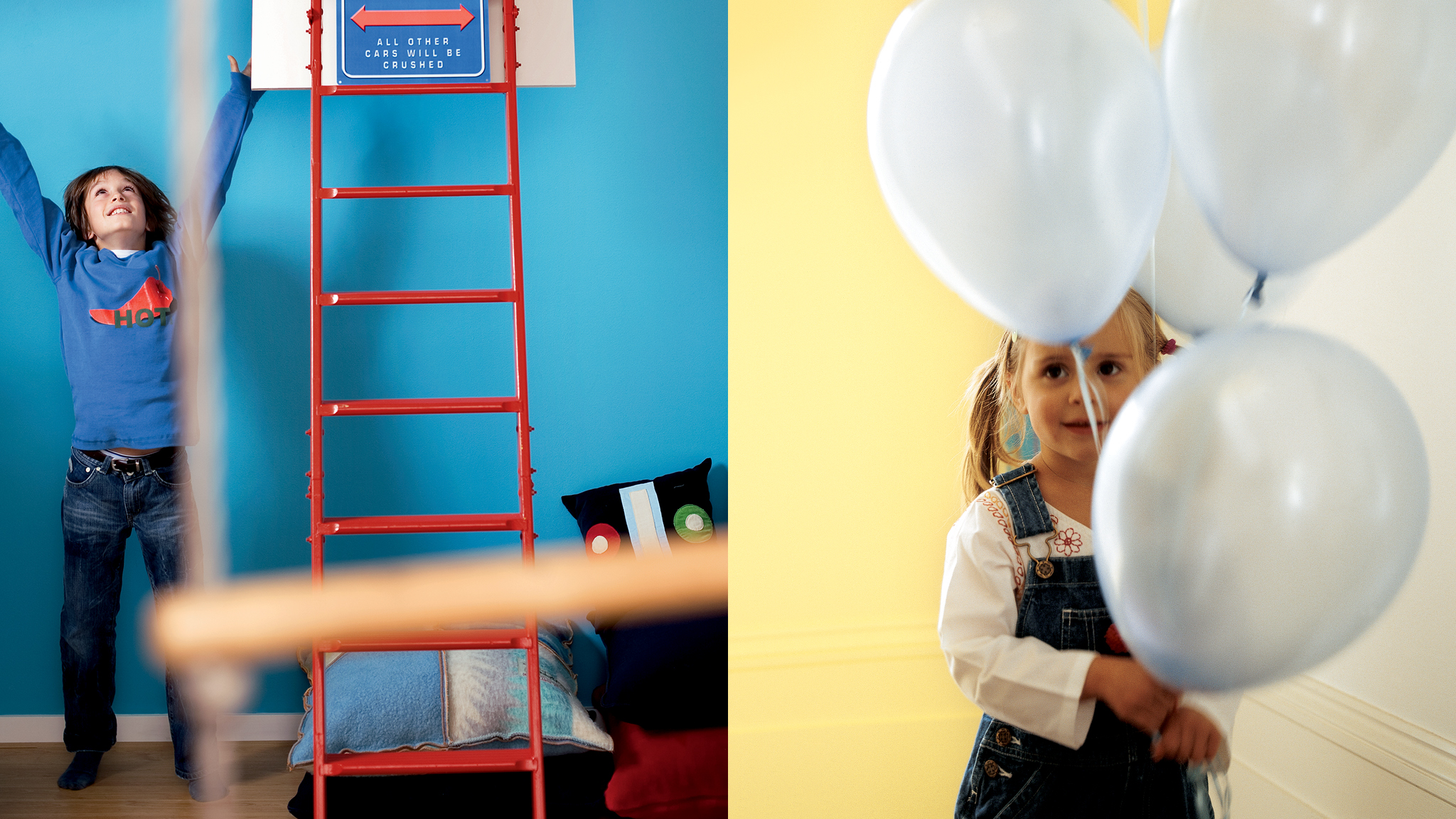 Crea una habitacion infantil alegre El uso de tonos cálidos, como los amarillos luminosos, levantará el ánimo de tus hijos.