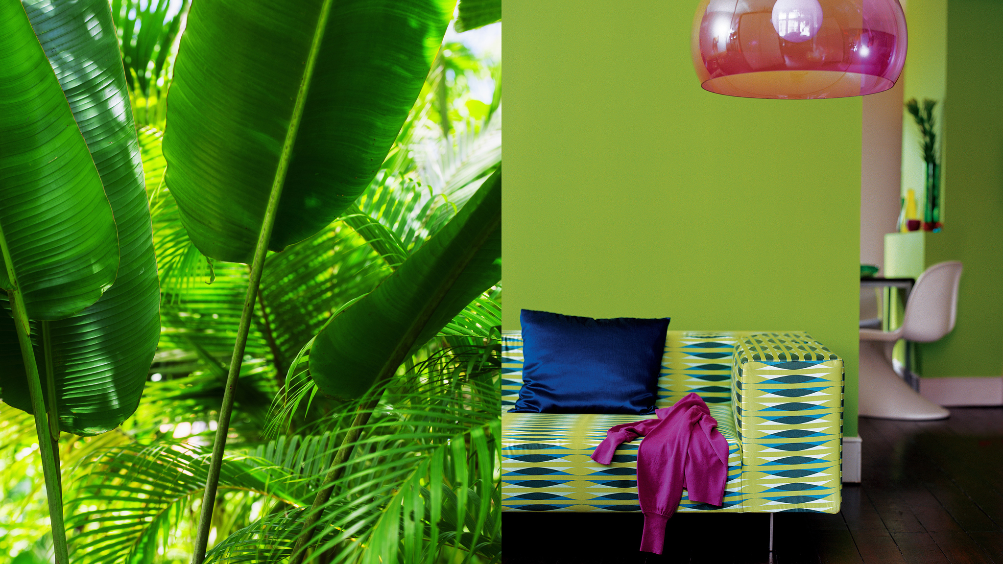 Inspirate en la naturaleza Llená de energía un espacio con verdes tropicales salpicados de un color luminoso.